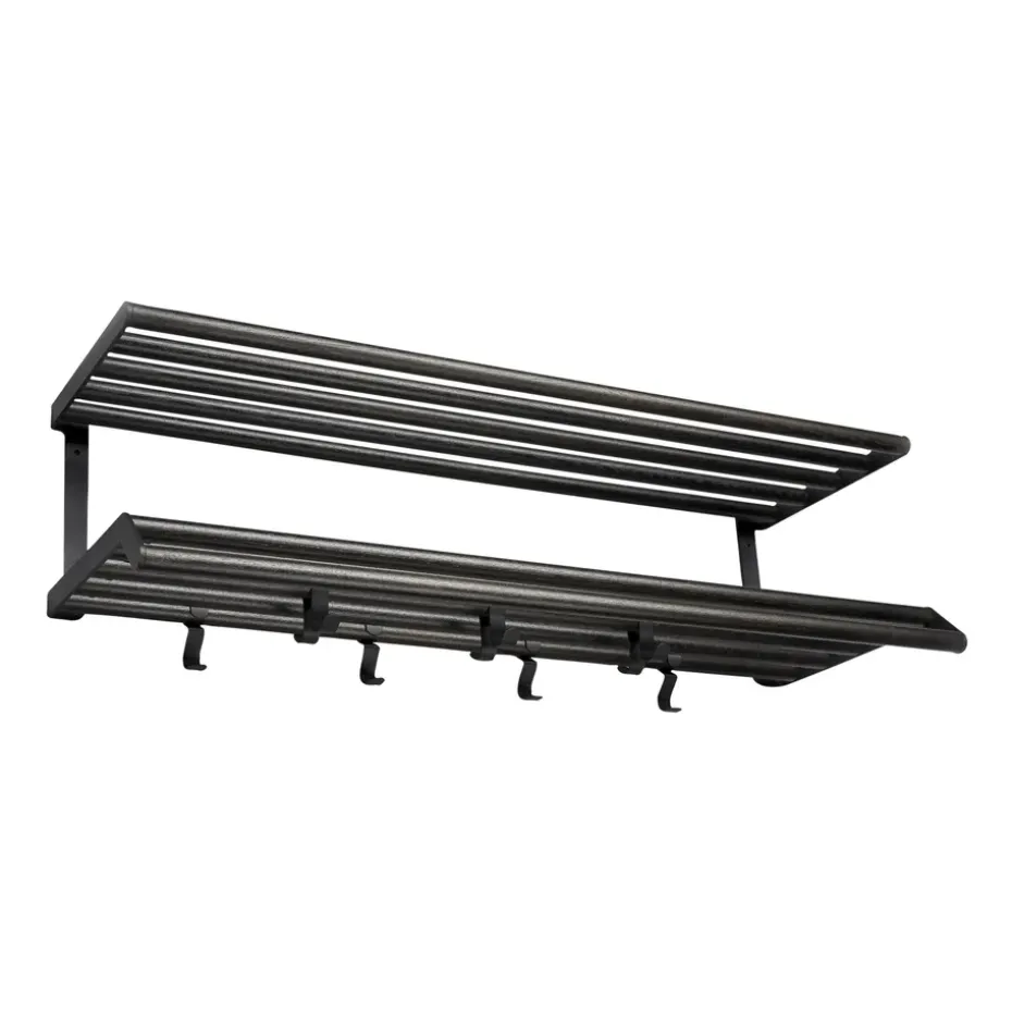 Etagère à chapeaux Tamburin 100cm, Chêne peint noir-noir