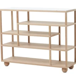Etagère avec plateau en marbre Show, Chêne huilé blanc