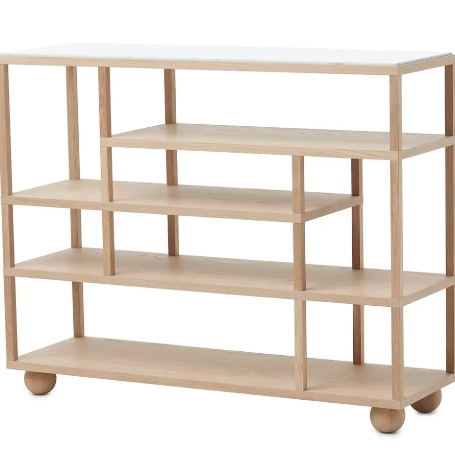 Etagère avec plateau en marbre Show, Chêne huilé blanc