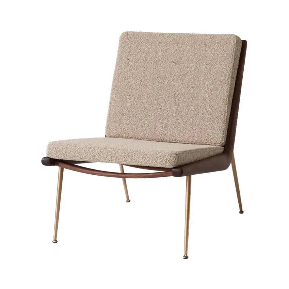 Fauteuil Boomerang HM1, Karakorum 003 beige-pieds en noyer huilé