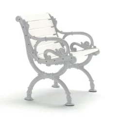 Fauteuil Byarum, Pin blanc laqué, support en aluminium brut