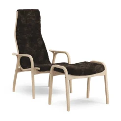 Fauteuil et repose-pieds Lamino hêtre laqué/peau de mouton, Espresso (brun)