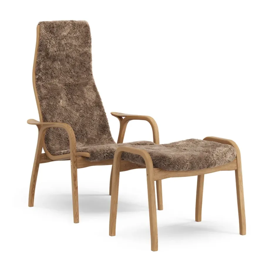 Fauteuil et repose-pieds Lamino chêne huilé/peau de mouton, Sahara (Brun nougat)