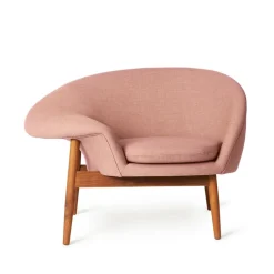 Fauteuil Fried Egg, tissu canvas 614 pale rose, pieds en teck huilé