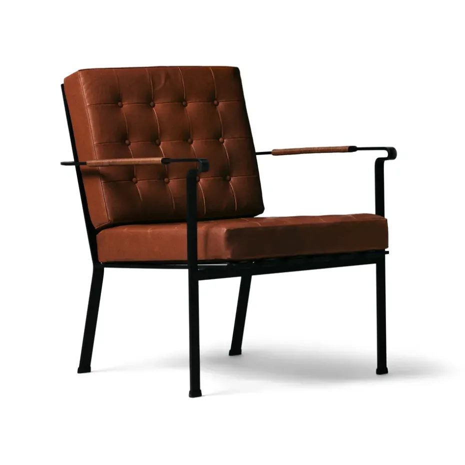 Fauteuil Heather Chair structure noire, Cognac