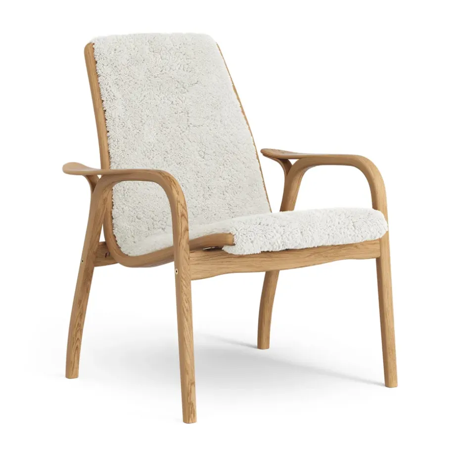 Fauteuil Laminett chêne huilé/peau de mouton, Offwhite (blanc)