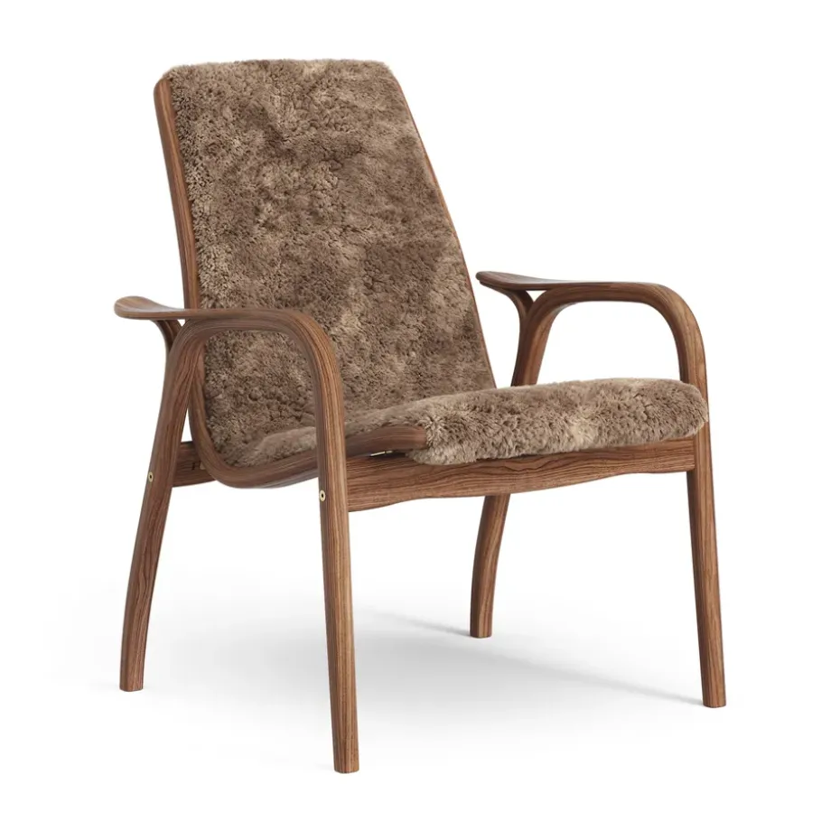 Fauteuil Laminett noyer huilé/peau de mouton, Sahara (marron nougat)