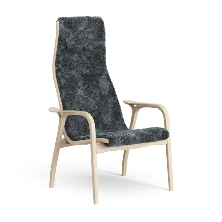 Fauteuil Lamino chêne pigmenté blanc/peau de mouton, Charcoal (gris foncé)