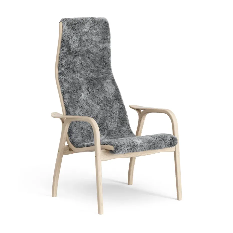 Fauteuil Lamino chêne pigmenté blanc/peau de mouton, Scandinavian Grey (gris)