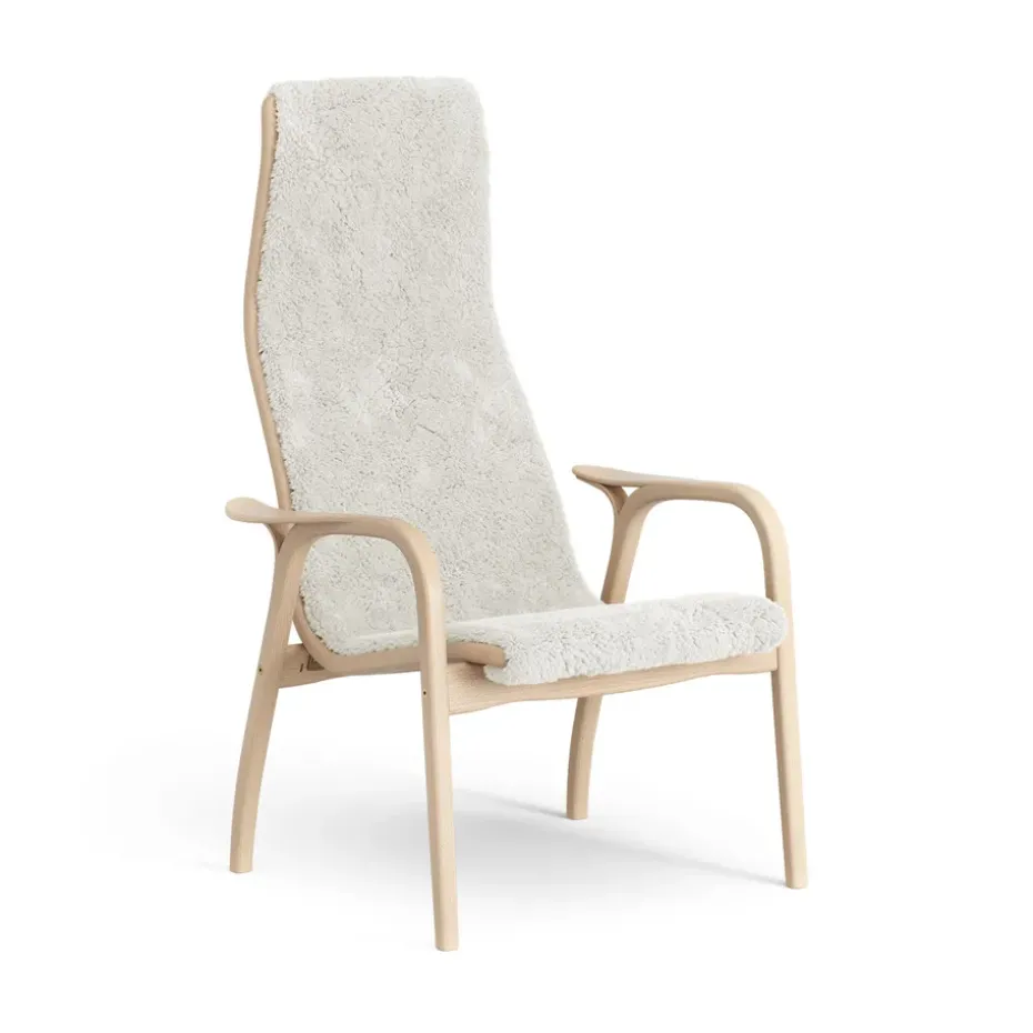 Fauteuil Lamino hêtre laqué/peau de mouton, Offwhite (blanc)