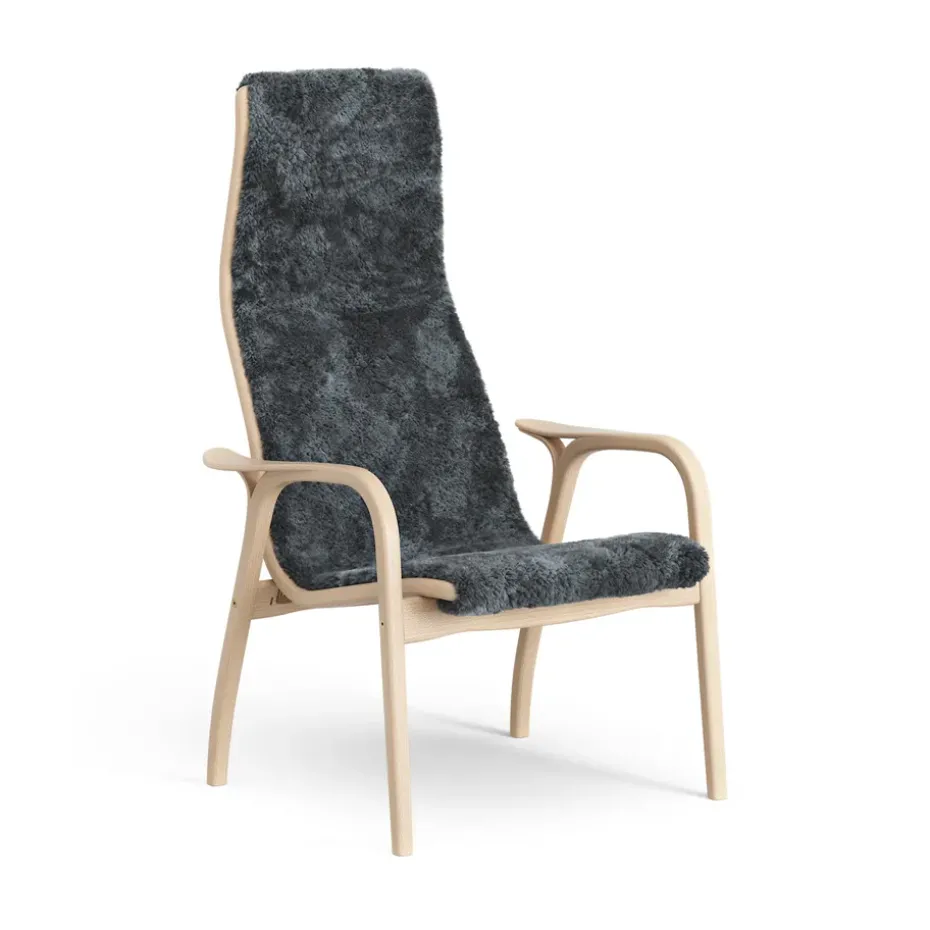 Fauteuil Lamino hêtre laqué/peau de mouton, Charcoal (gris foncé)