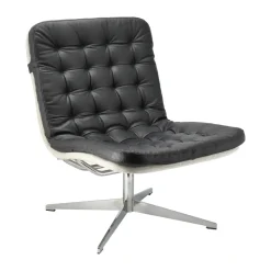 Fauteuil Loholm avec fonction pivotante, Noir cuir huilé-Bern Beige 0341