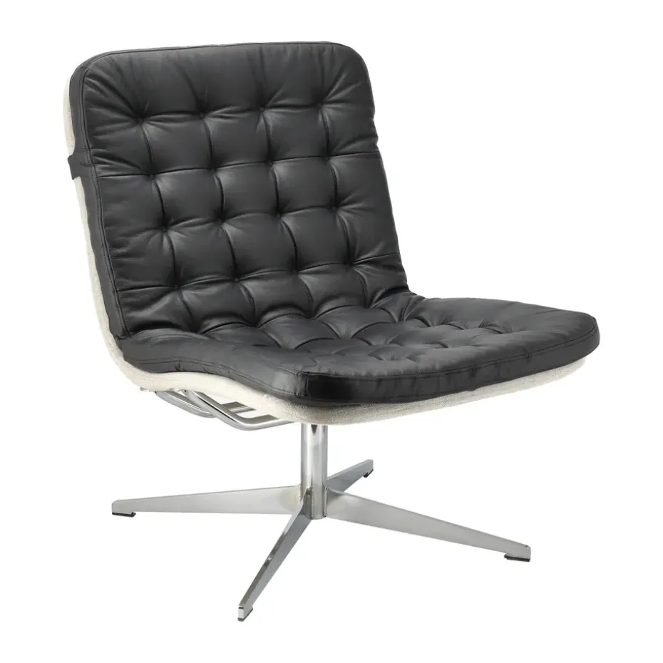 Fauteuil Loholm avec fonction pivotante, Noir cuir huilé-Bern Beige 0341