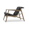 Fauteuil lounge Link, cuir noir-chêne huilé naturel-toile noire