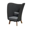 Fauteuil lounge Peacock Highback, Cane-Line Natté Dark grey, incl. coussins gris, pieds en teck