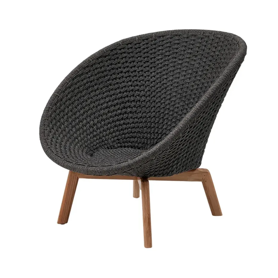 Fauteuil lounge Peacock Rope, Dark grey, pieds en teck