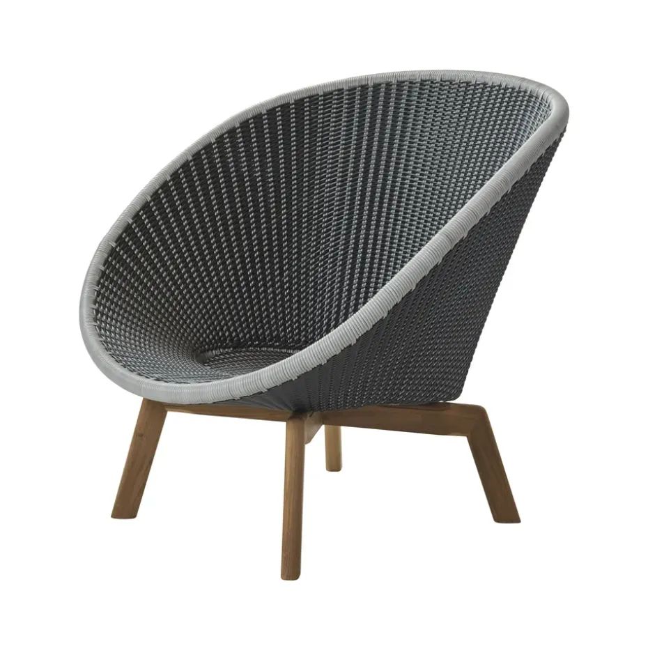 Fauteuil lounge Peacock Weave, Grey/Light grey, pieds en teck