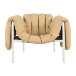 Fauteuil lounge Puffy, Sand leather-cream