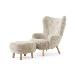 Fauteuil Petra VB3 High incl. pouf ATD1, Chêne huilé-Sheepskin Moonlight