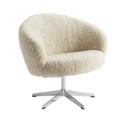 Fauteuil Rondino, peau de mouton moonlight, aluminium poli