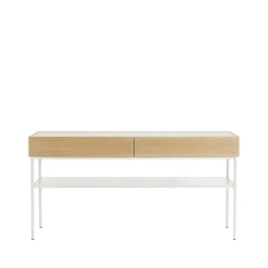 Luc 160 table console, chêne teinté blanc (p2), plateau en marbre, support white