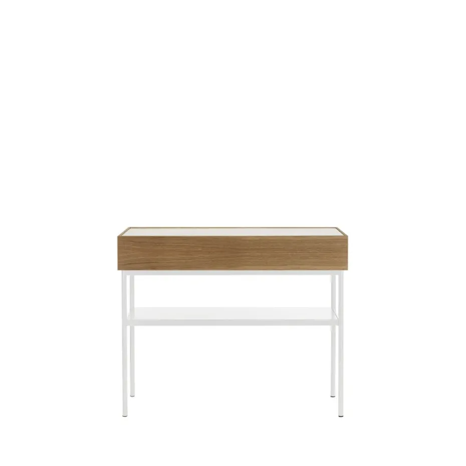 Luc 100 table console, chêne teinté noyer (p4), plateau en marbre