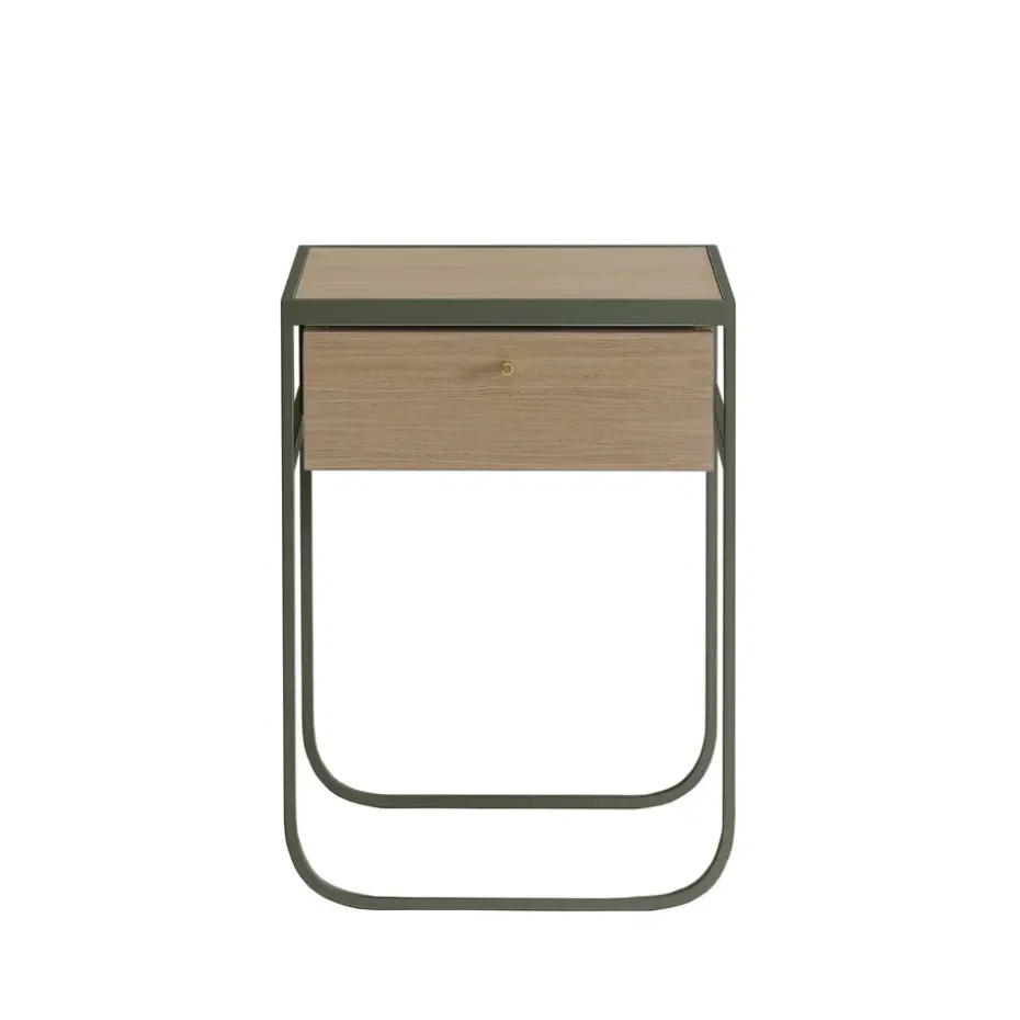 Nati Tati Drawer table de chevet, green khaki, chêne laqué blanc