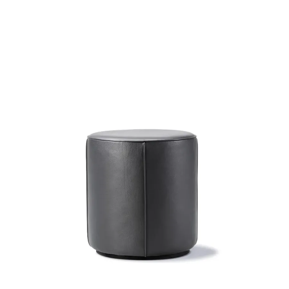 Pouf Mono, Cuir Omni 301 noir-Ø39 cm
