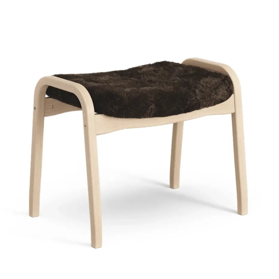 Repose-pieds Lamino, peau de mouton espresso, hêtre laqué nature