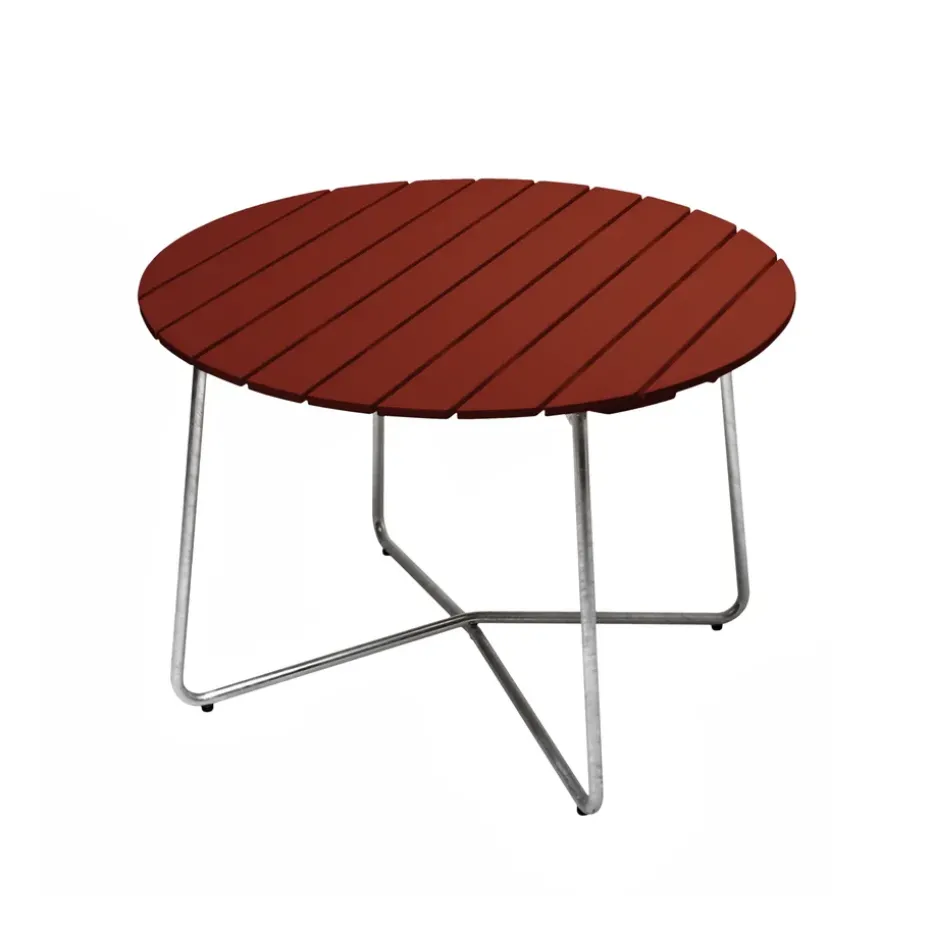 Table à manger 9A, Chêne laqué rouge foncé-châssis galvanisé à chaud Ø100 cm