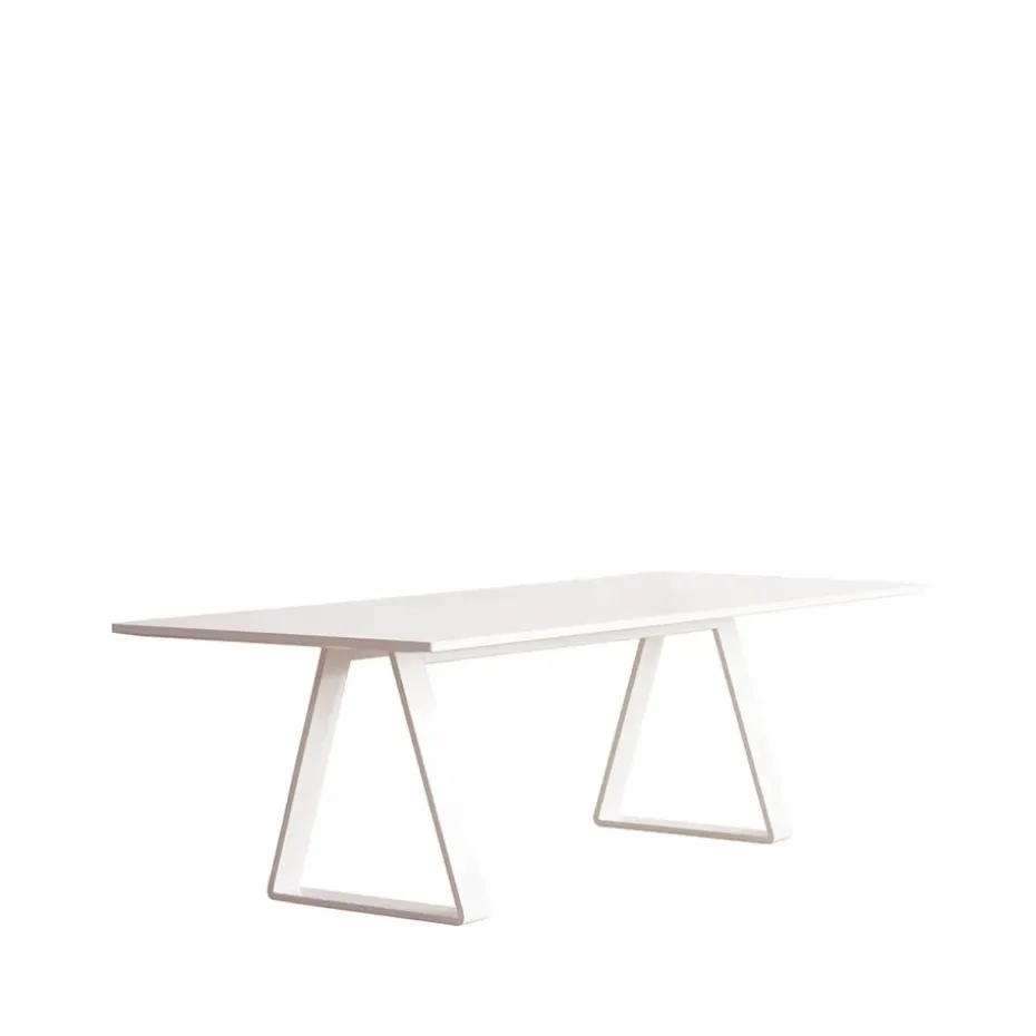 Table à manger Bermuda, white laminate, support en acier, 200x90cm