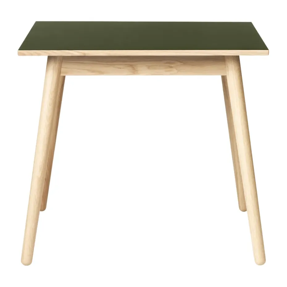 Table à manger C35A 82x82 cm, Linoléum olive – chêne naturel, vernis à base d’eau