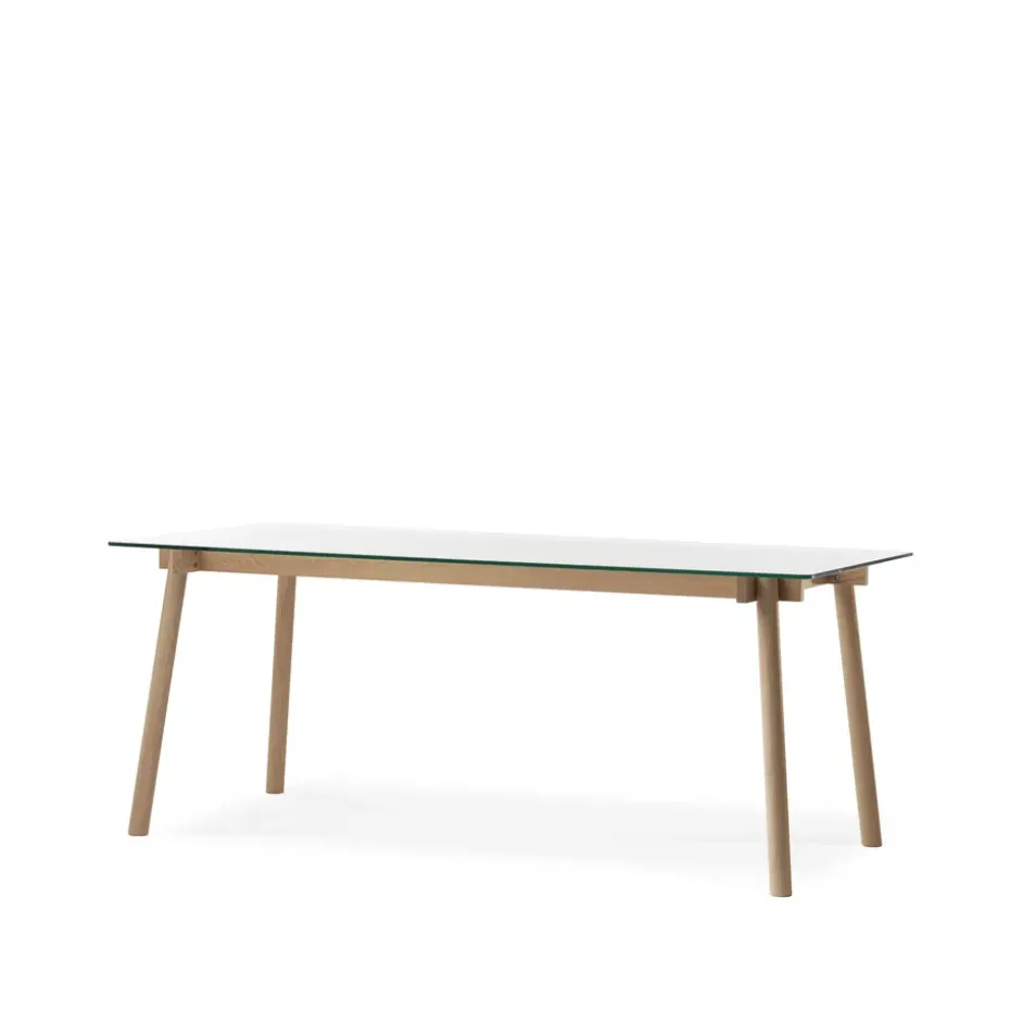 Table à manger Corners, chêne huilé blanc, verre