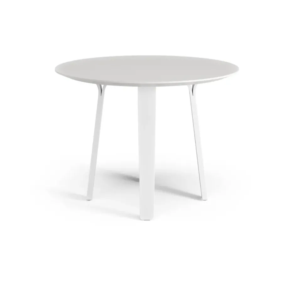 Table à manger Divido, blanc, ø95cm, pieds en frêne vernis blanc