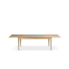 Table à manger Höllviken, Chêne blanchi mat laqué, 2 rallonges, pierre calcaire Ø50 cm