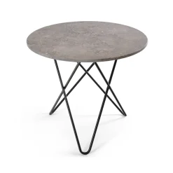 Table à manger O Dining Table, Marbre gris, structure laquée noir