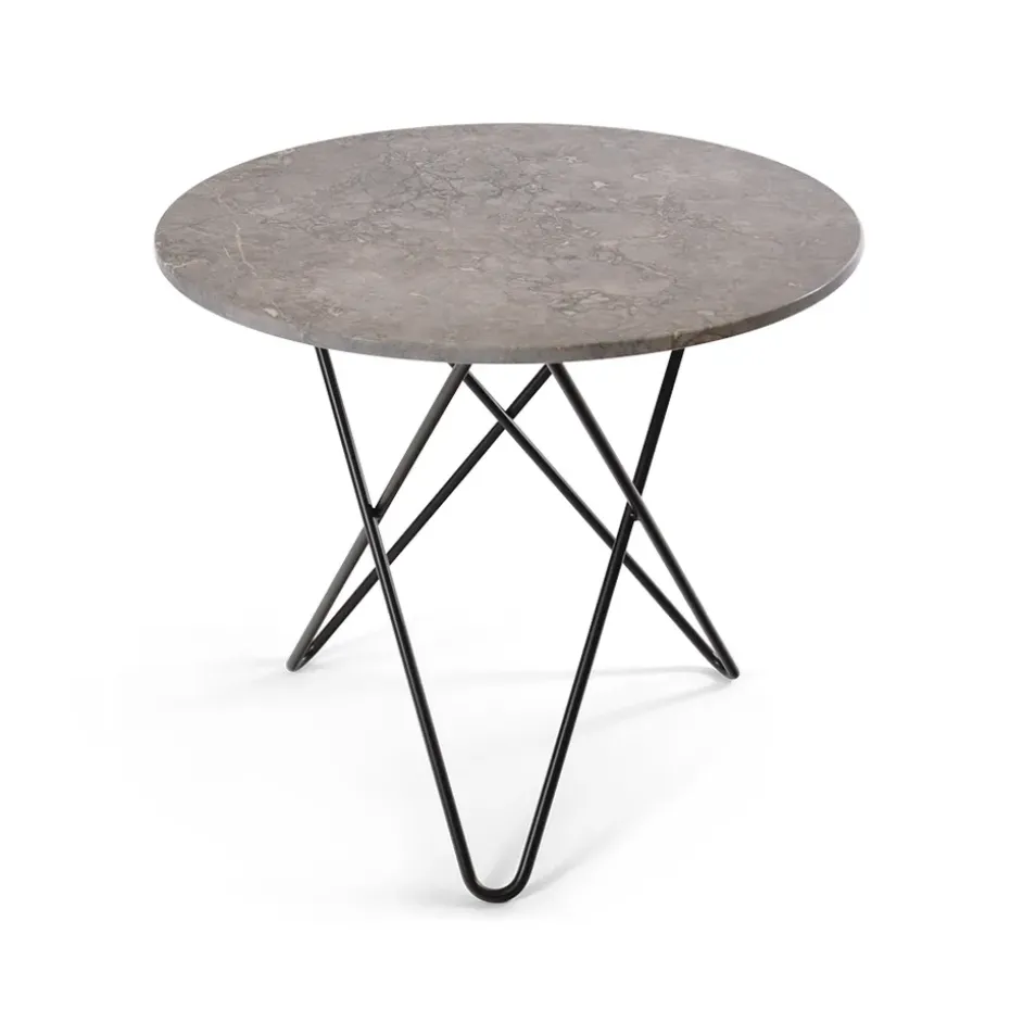 Table à manger O Dining Table, Marbre gris, structure laquée noir