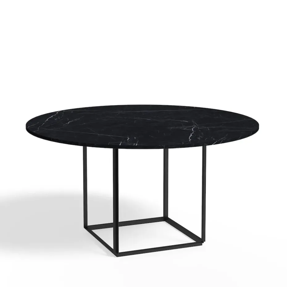 Table à manger ronde Florence, black marquina marble, ø 145 cm, structure noire