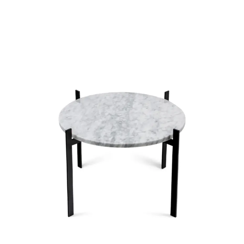 Table à plateau simple, marbre blanc, support noir