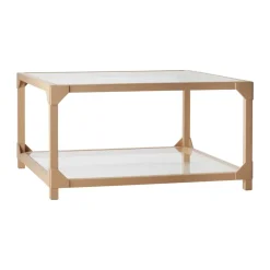 Table basse Bleck 75x75 verre, Hêtre-naturel
