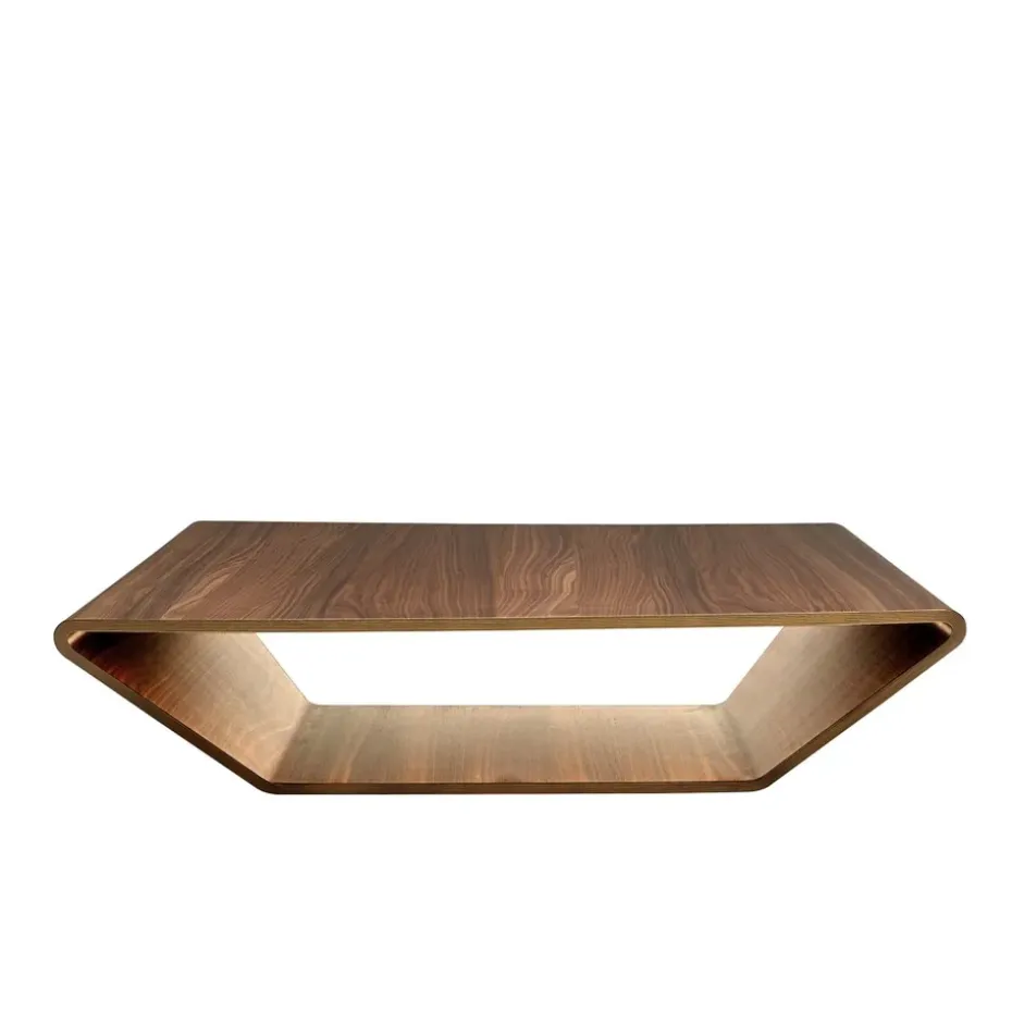 Table basse Brasilia, noyer laqué naturel, 120x120 cm