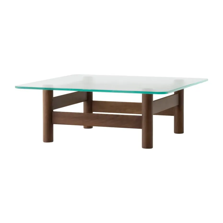 Table basse Brasilia 100x100 cm, Dark stained oak-clear glass