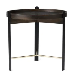 Table basse Compose Ø50 cm avec structure en laiton, Smoked oak