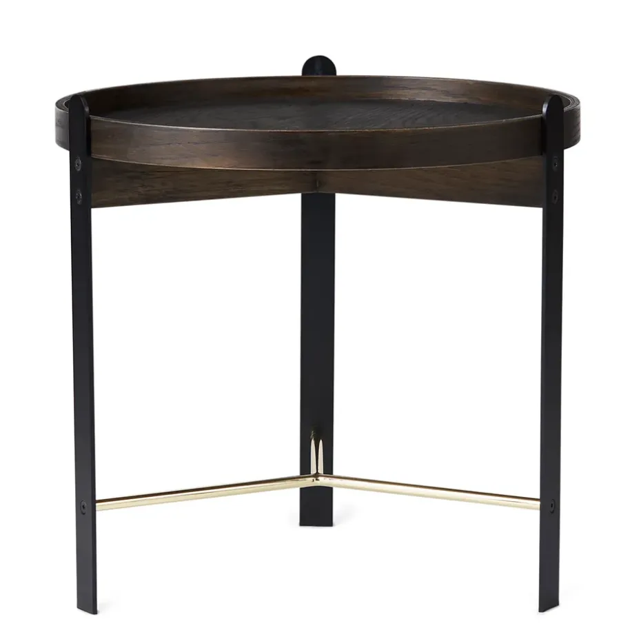 Table basse Compose Ø50 cm avec structure en laiton, Smoked oak