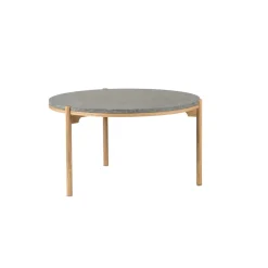Table basse Dondo chêne blanchi Ø80 cm, Calcaire poli