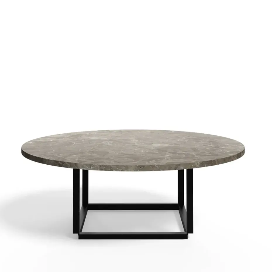 Table basse Florence, gris du marais marble, ø 90 cm, structure noire