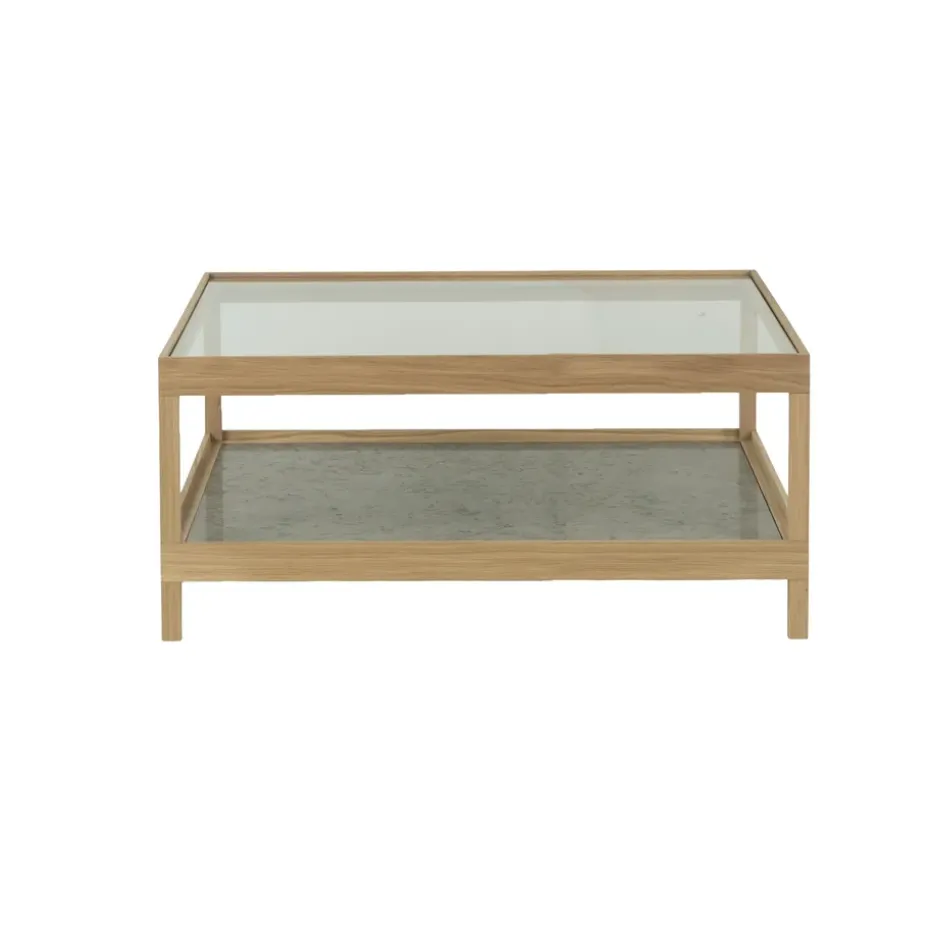 Table basse Ima 90x90 cm, Chêne blanchi pigmenté mat laqué – plateau en calcaire