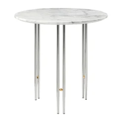 Table basse IOI Ø50 cm, Chrome-laiton-marbre blanc