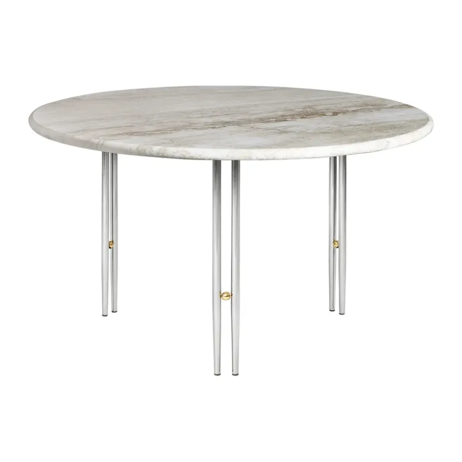 Table basse IOI, Marbre beige - supports chrome ø70 cm