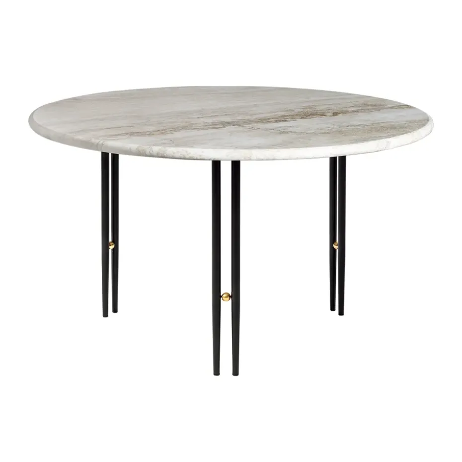 Table basse IOI, Marbre beige - supports noirs ø70 cm